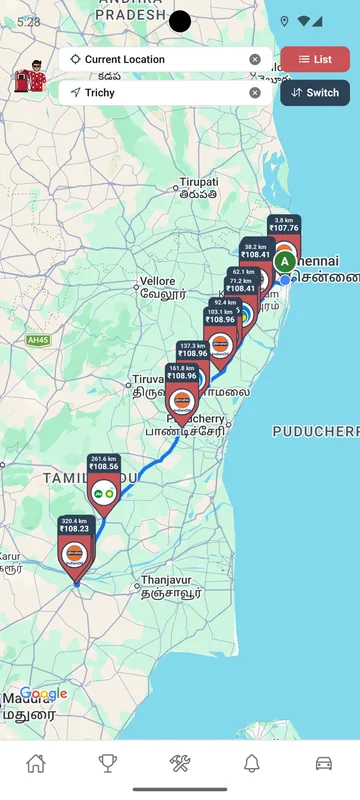 FuelDosth along your route screen
